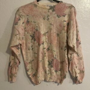 Floral Crewneck Sweater in Pink and Cream -